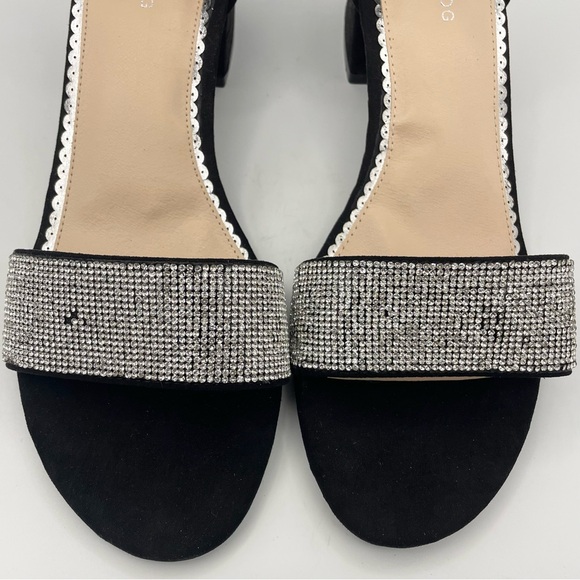 London Fog Nikki2 suede rhinestone block heel black sandals women’s Size 10W - Picture 11 of 12